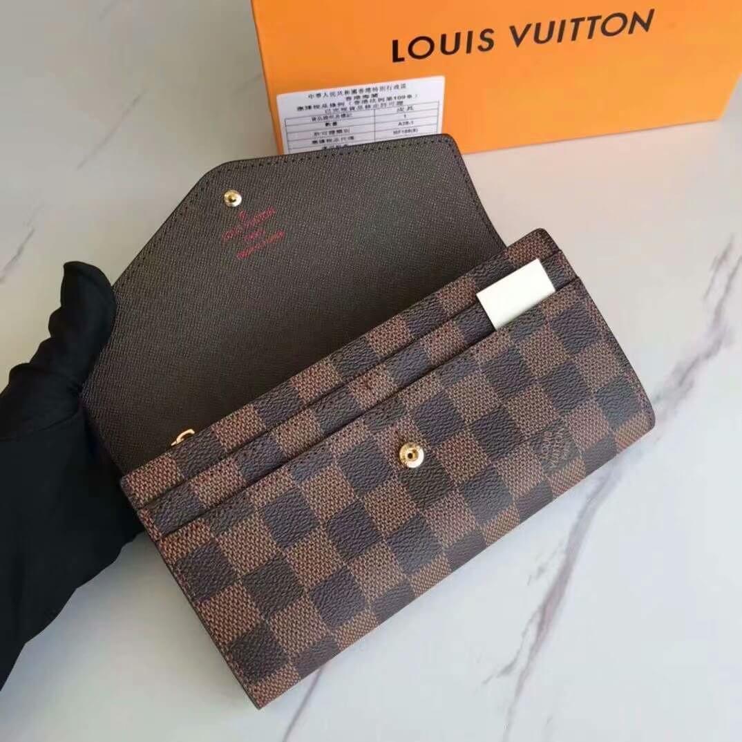 Louis Vuitton LV Damier Ebene Canvas Sarah Wallet M63209 Brown - Rose Ballerine Pink - Red - Black - Image 27