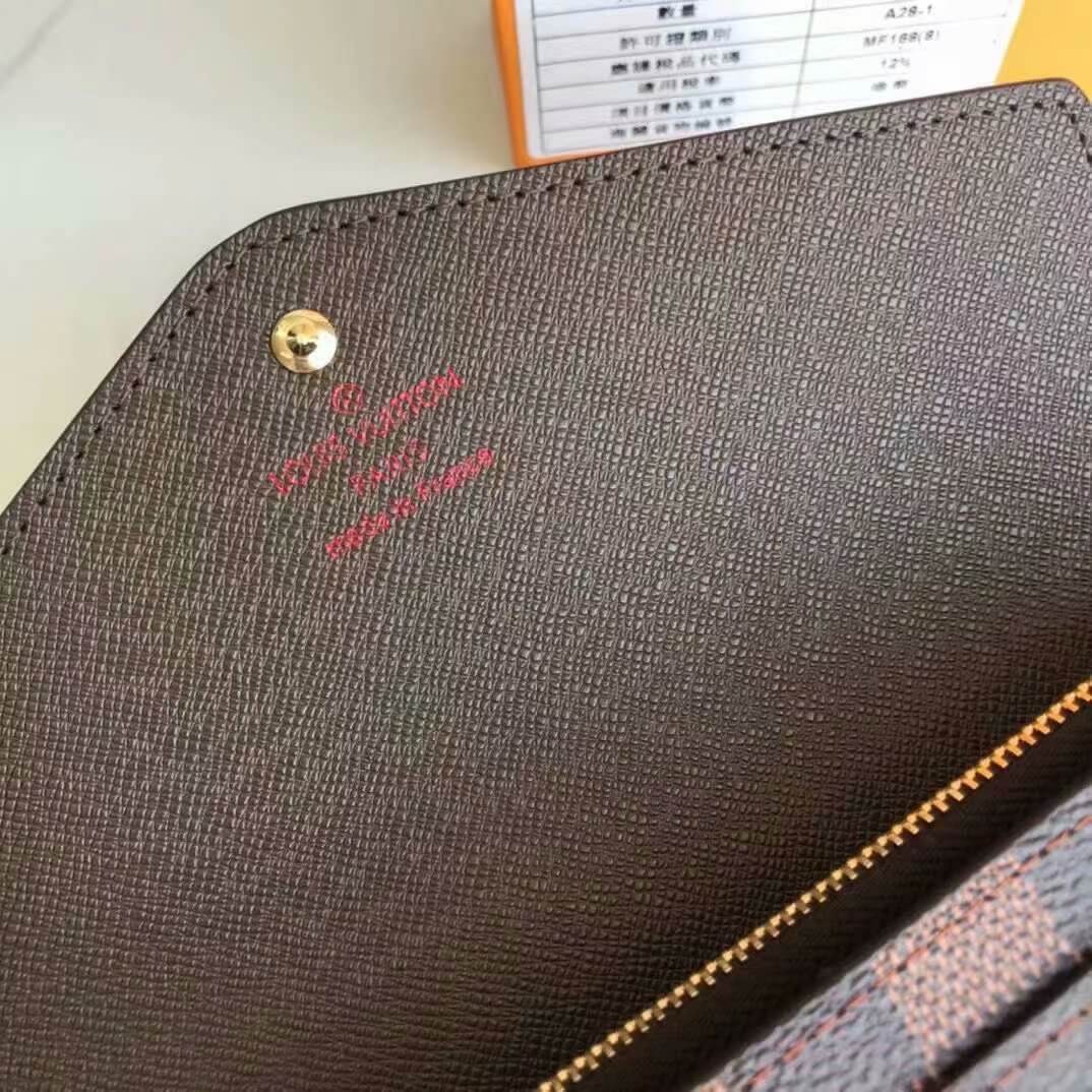 Louis Vuitton LV Damier Ebene Canvas Sarah Wallet M63209 Brown - Rose Ballerine Pink - Red - Black - Image 29
