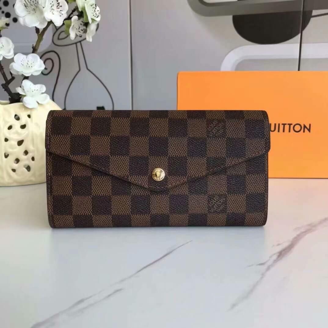 Louis Vuitton LV Damier Ebene Canvas Sarah Wallet M63209 Brown - Rose Ballerine Pink - Red - Black - Image 25
