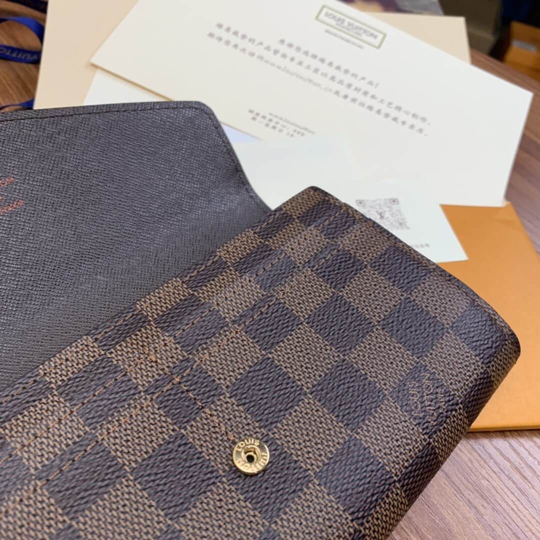 Louis Vuitton LV Damier Ebene Canvas Sarah Wallet M63209 Brown - Rose Ballerine Pink - Red - Black - Image 5