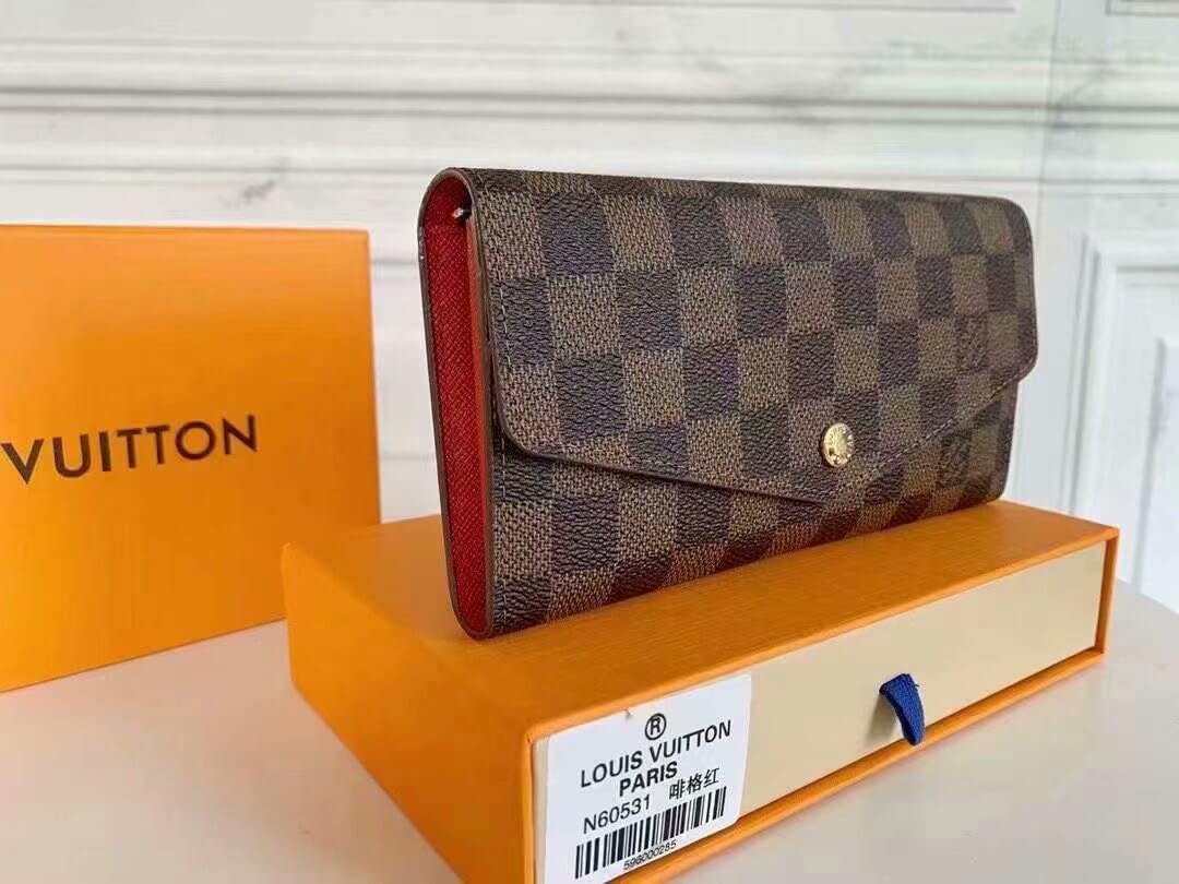 Louis Vuitton LV Damier Ebene Canvas Sarah Wallet M63209 Brown - Rose Ballerine Pink - Red - Black - Image 24