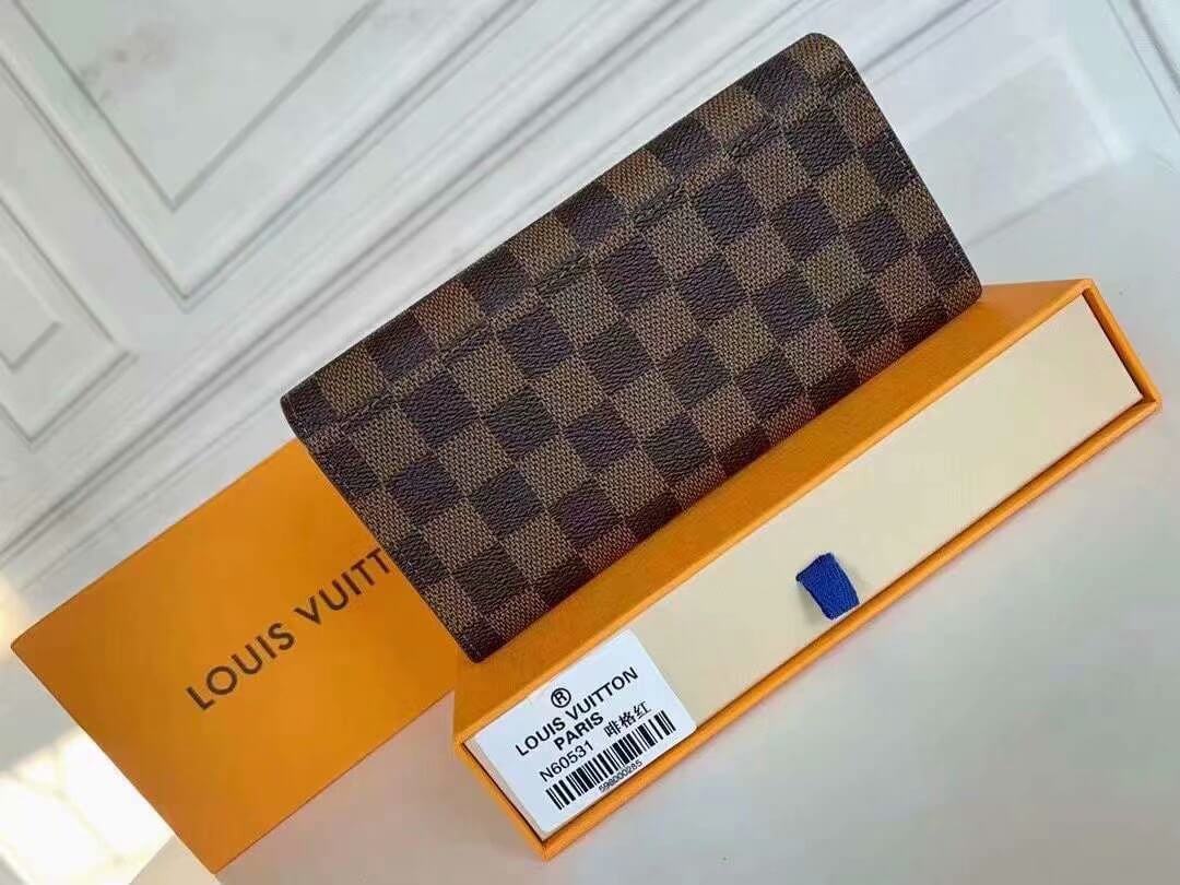 Louis Vuitton LV Damier Ebene Canvas Sarah Wallet M63209 Brown - Rose Ballerine Pink - Red - Black - Image 23