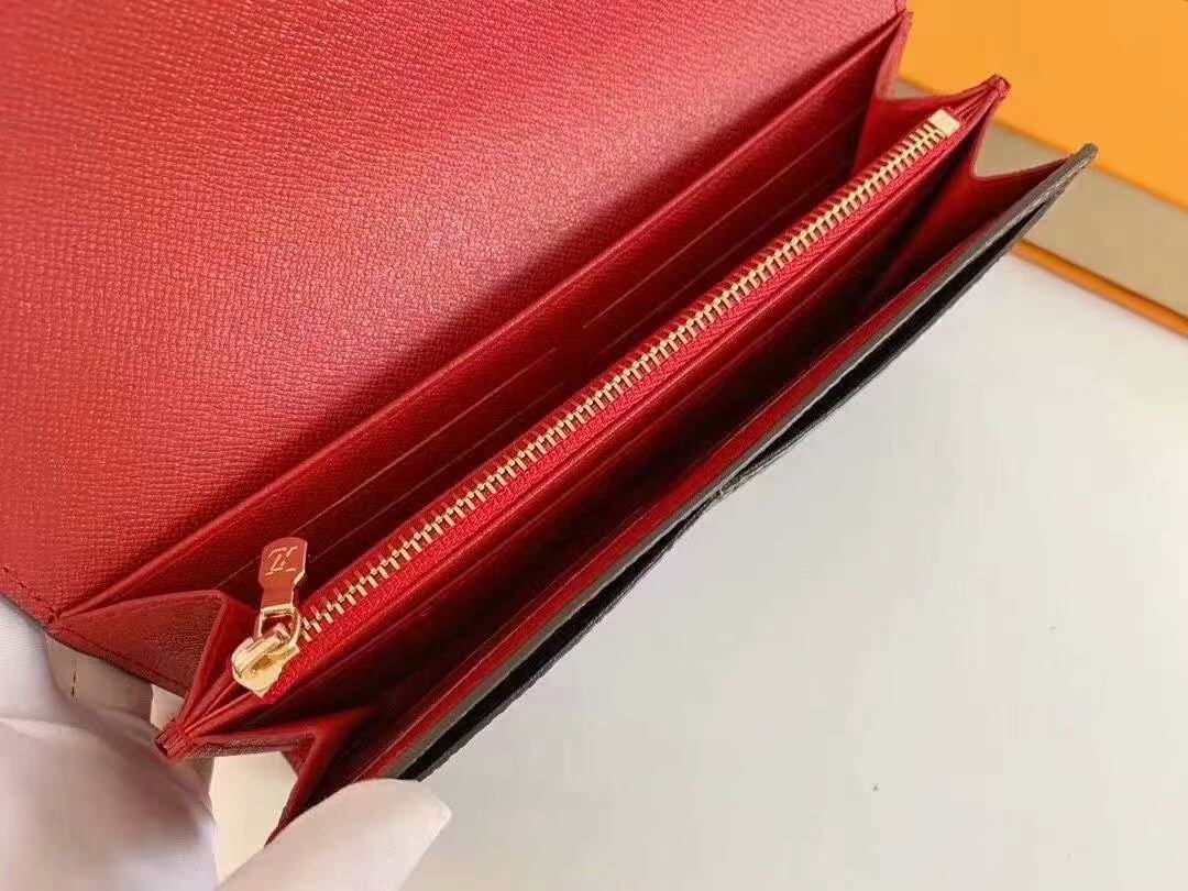 Louis Vuitton LV Damier Ebene Canvas Sarah Wallet M63209 Brown - Rose Ballerine Pink - Red - Black - Image 19