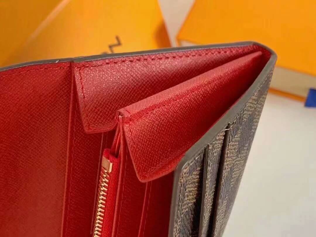 Louis Vuitton LV Damier Ebene Canvas Sarah Wallet M63209 Brown - Rose Ballerine Pink - Red - Black - Image 22