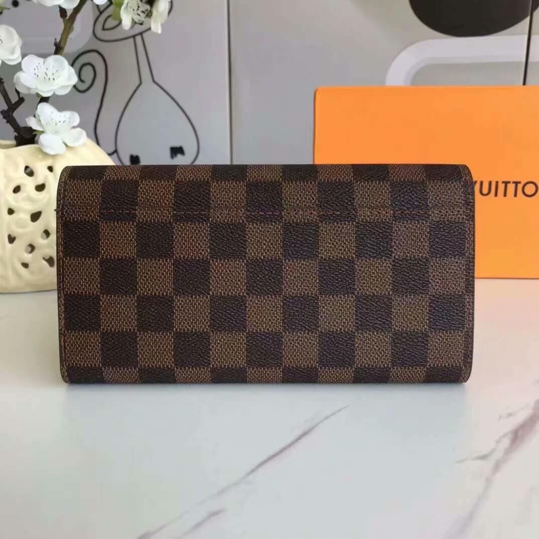Louis Vuitton LV Damier Ebene Canvas Sarah Wallet M63209 Brown - Rose Ballerine Pink - Red - Black - Image 17