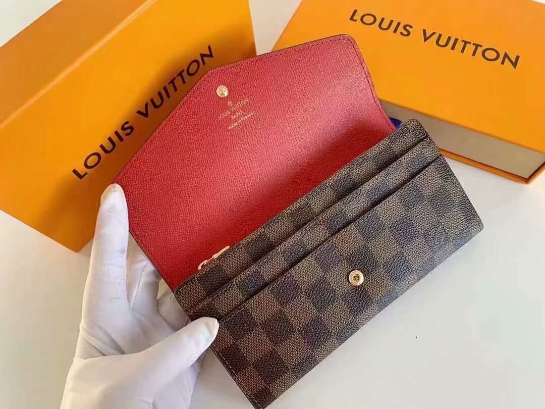 Louis Vuitton LV Damier Ebene Canvas Sarah Wallet M63209 Brown - Rose Ballerine Pink - Red - Black - Image 18
