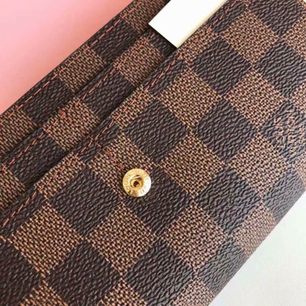 Louis Vuitton LV Damier Ebene Canvas Sarah Wallet M63209 Brown - Rose Ballerine Pink - Red - Black - Image 12