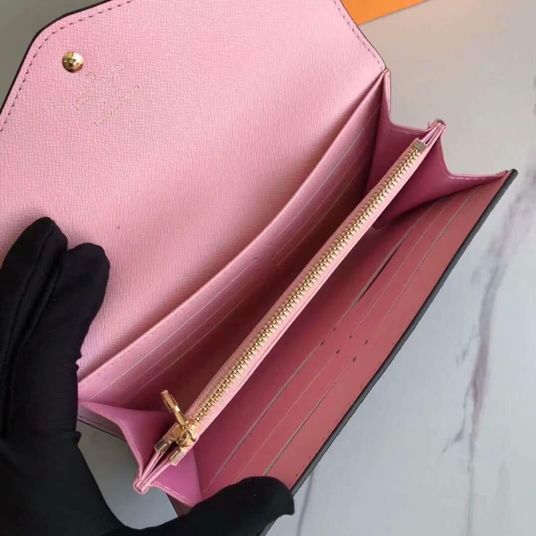 Louis Vuitton LV Damier Ebene Canvas Sarah Wallet M63209 Brown - Rose Ballerine Pink - Red - Black - Image 9