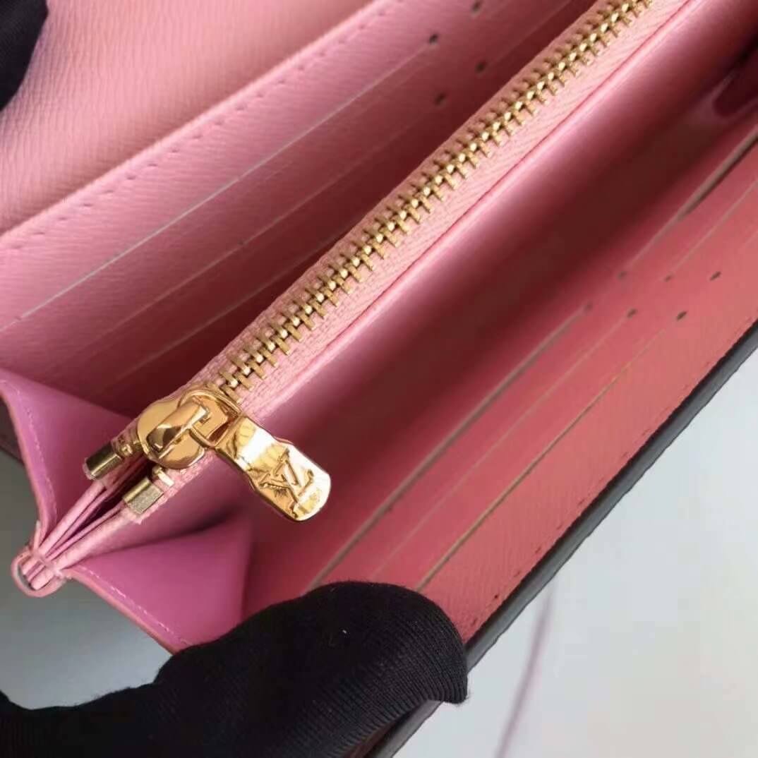 Louis Vuitton LV Damier Ebene Canvas Sarah Wallet M63209 Brown - Rose Ballerine Pink - Red - Black - Image 10