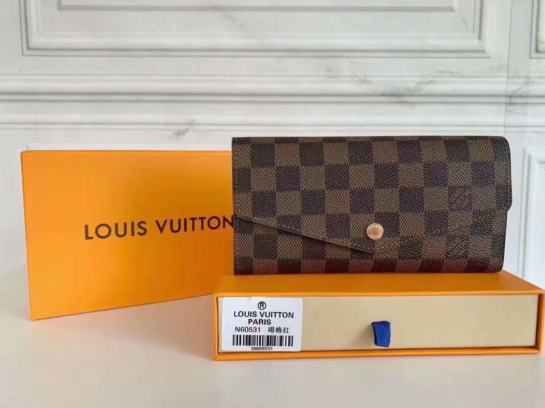 Louis Vuitton LV Damier Ebene Canvas Sarah Wallet M63209 Brown - Rose Ballerine Pink - Red - Black - Image 7