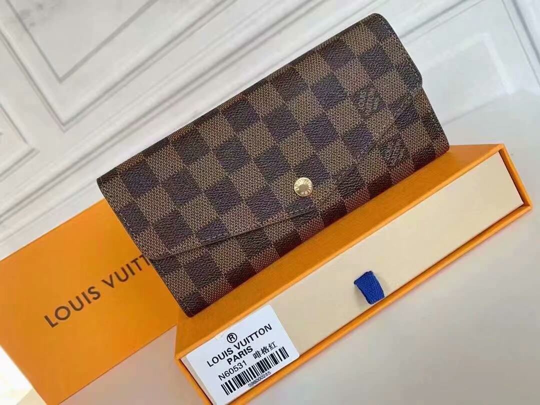 Louis Vuitton LV Damier Ebene Canvas Sarah Wallet M63209 Brown - Rose Ballerine Pink - Red - Black - Image 15