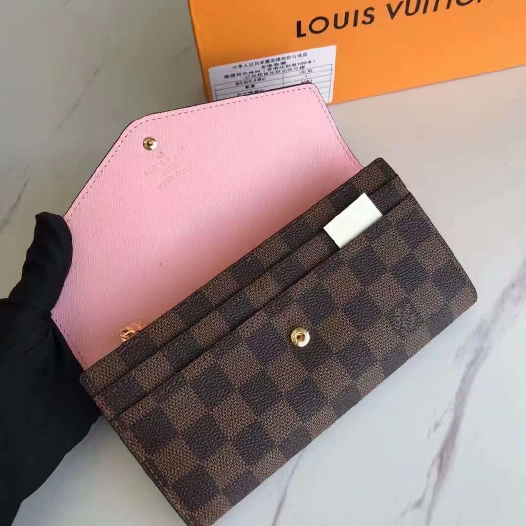 Louis Vuitton LV Damier Ebene Canvas Sarah Wallet M63209 Brown - Rose Ballerine Pink - Red - Black - Image 8