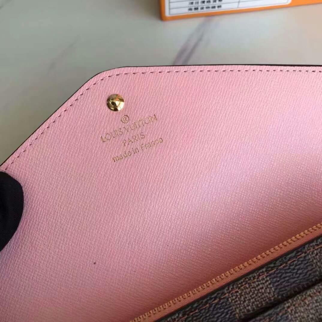 Louis Vuitton LV Damier Ebene Canvas Sarah Wallet M63209 Brown - Rose Ballerine Pink - Red - Black - Image 11