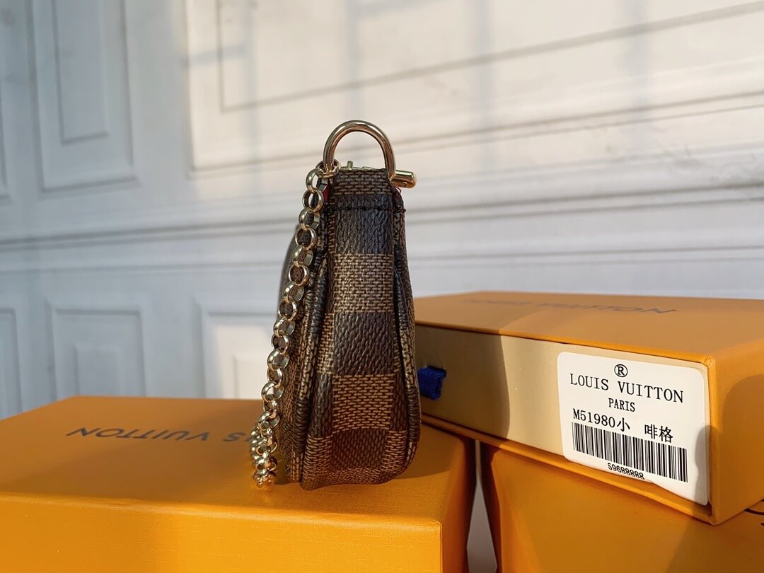 Louis Vuitton LV Damier Ebene canvas Mini Pochette Accessoires Wallet Handbag N58009 Brown - Image 4