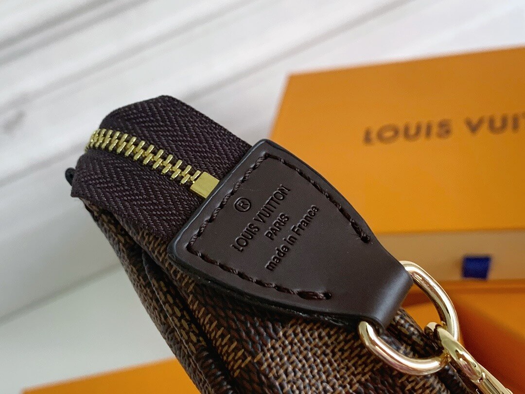 Louis Vuitton LV Damier Ebene canvas Mini Pochette Accessoires Wallet Handbag N58009 Brown - Image 7