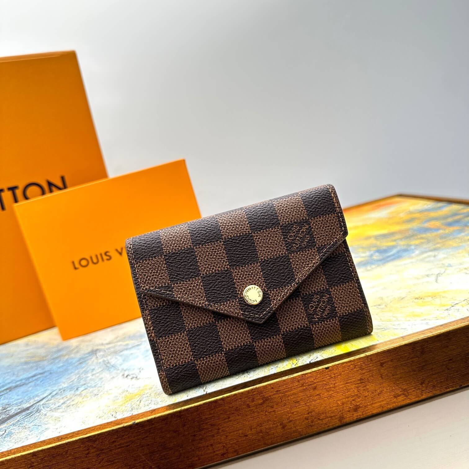 Louis Vuitton LV Damier Ebene canvas Victorine wallet N41659 Cerise Red