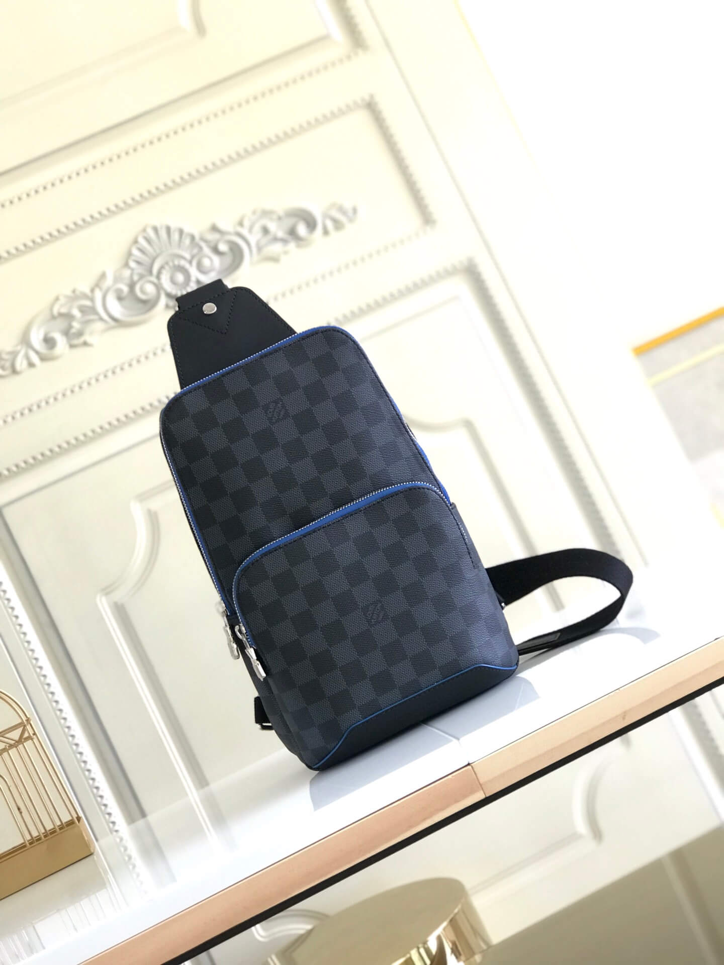 Louis Vuitton LV Damier Graphite Canvas Avenue Sling Bag Crossbody N40008 Blue