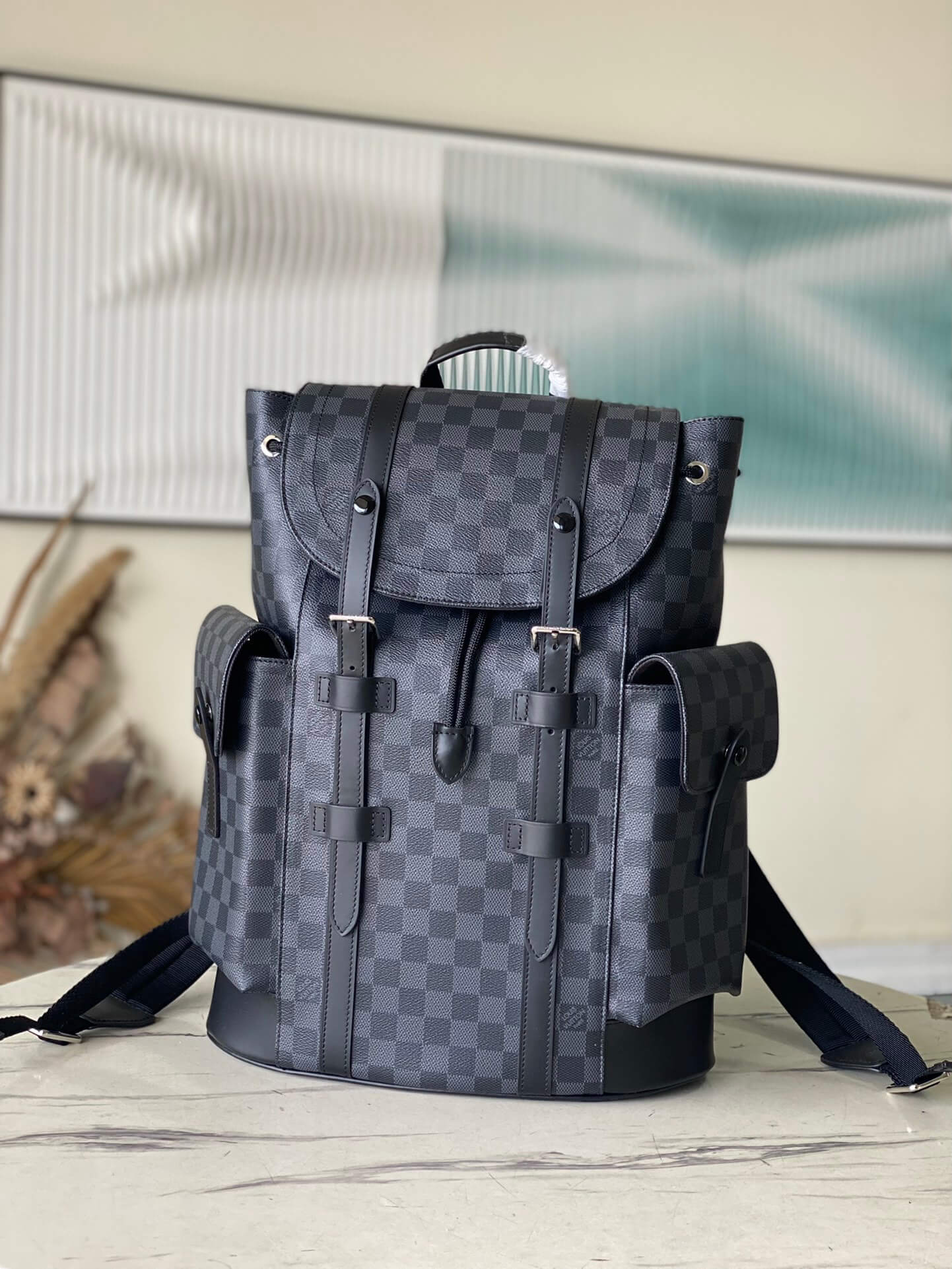 Louis Vuitton LV Damier Graphite Canvas Christopher Backpack MM N41379 Black / Grey