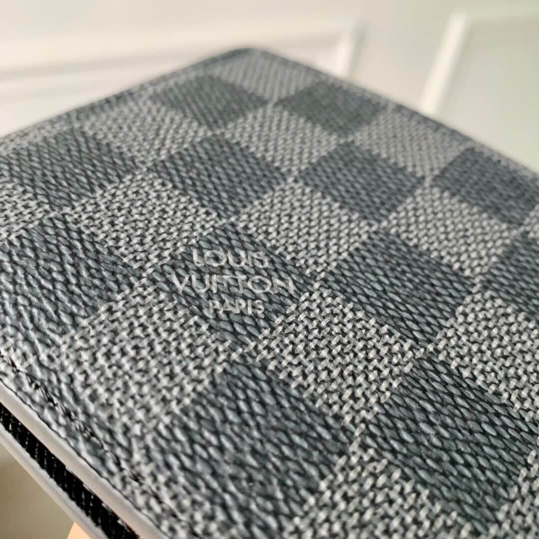 Louis Vuitton LV Damier Graphite Canvas Multiple - Slender Wallet N62663 Black / Grey N00092 Black / Blue - Image 6