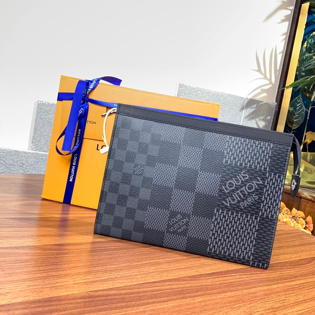 Louis Vuitton LV Damier Graphite Canvas Pochette Voyage Clutch Travel Bag N60444 Black