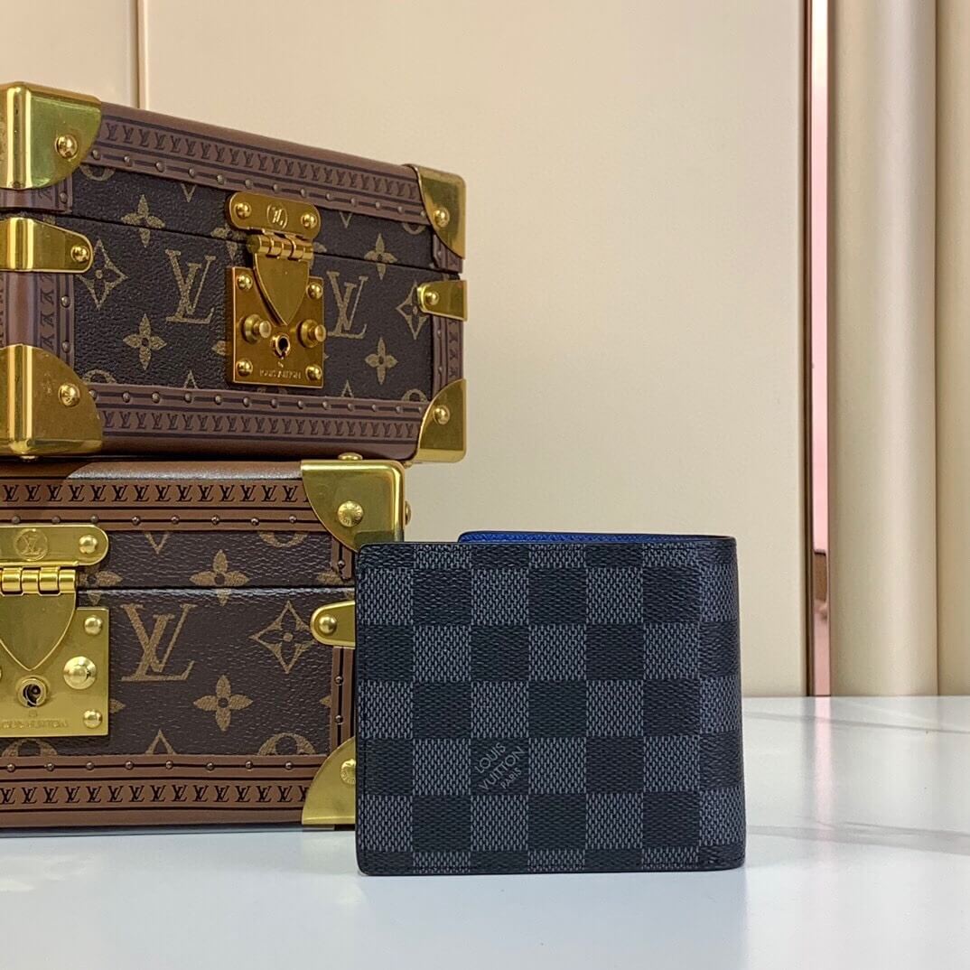 Louis Vuitton LV Damier Graphite Canvas Multiple - Slender Wallet N62663 Black / Grey N00092 Black / Blue - Image 17