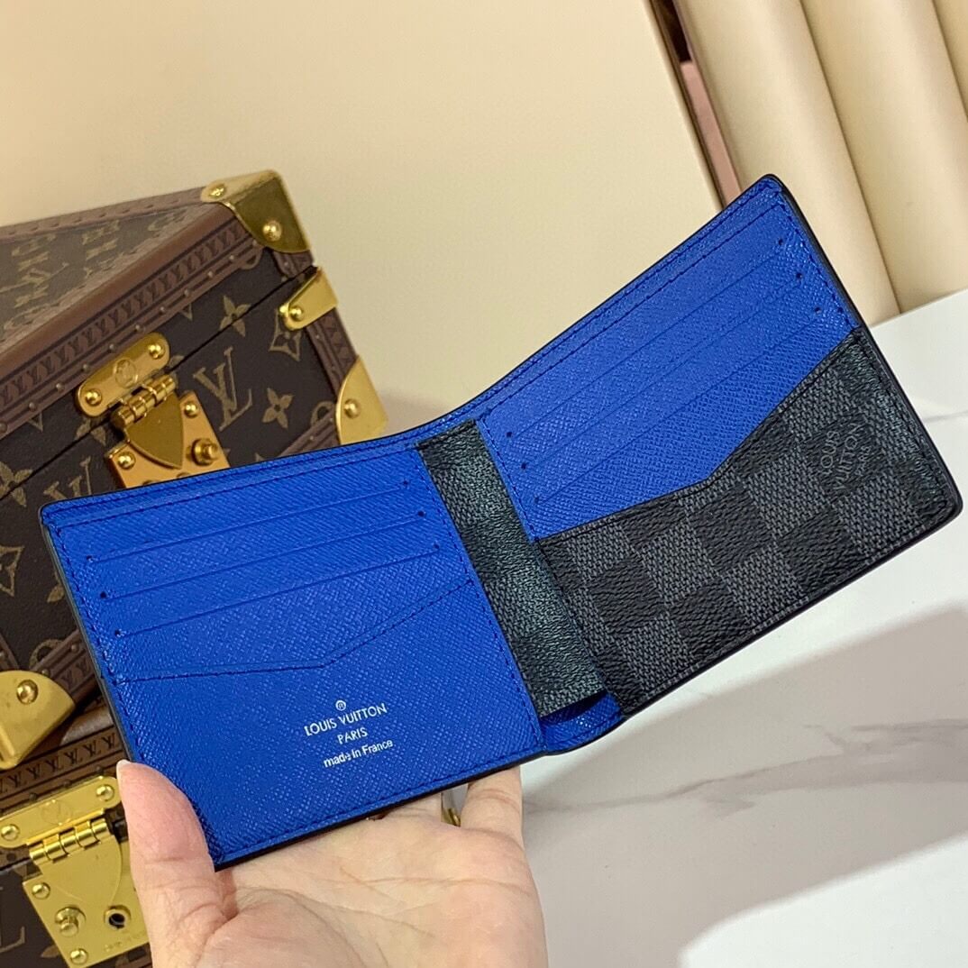 Louis Vuitton LV Damier Graphite Canvas Multiple - Slender Wallet N62663 Black / Grey N00092 Black / Blue - Image 11