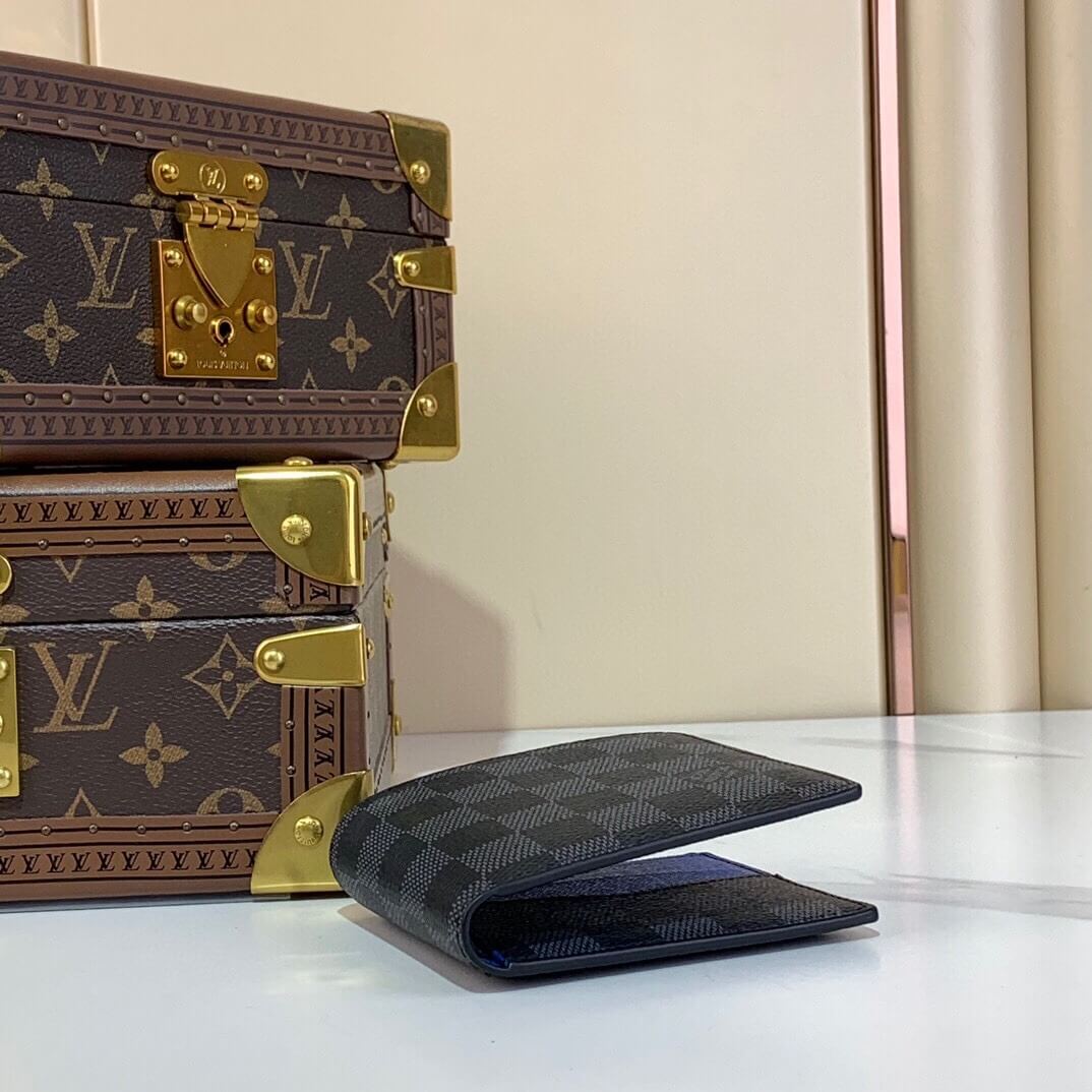 Louis Vuitton LV Damier Graphite Canvas Multiple - Slender Wallet N62663 Black / Grey N00092 Black / Blue - Image 16
