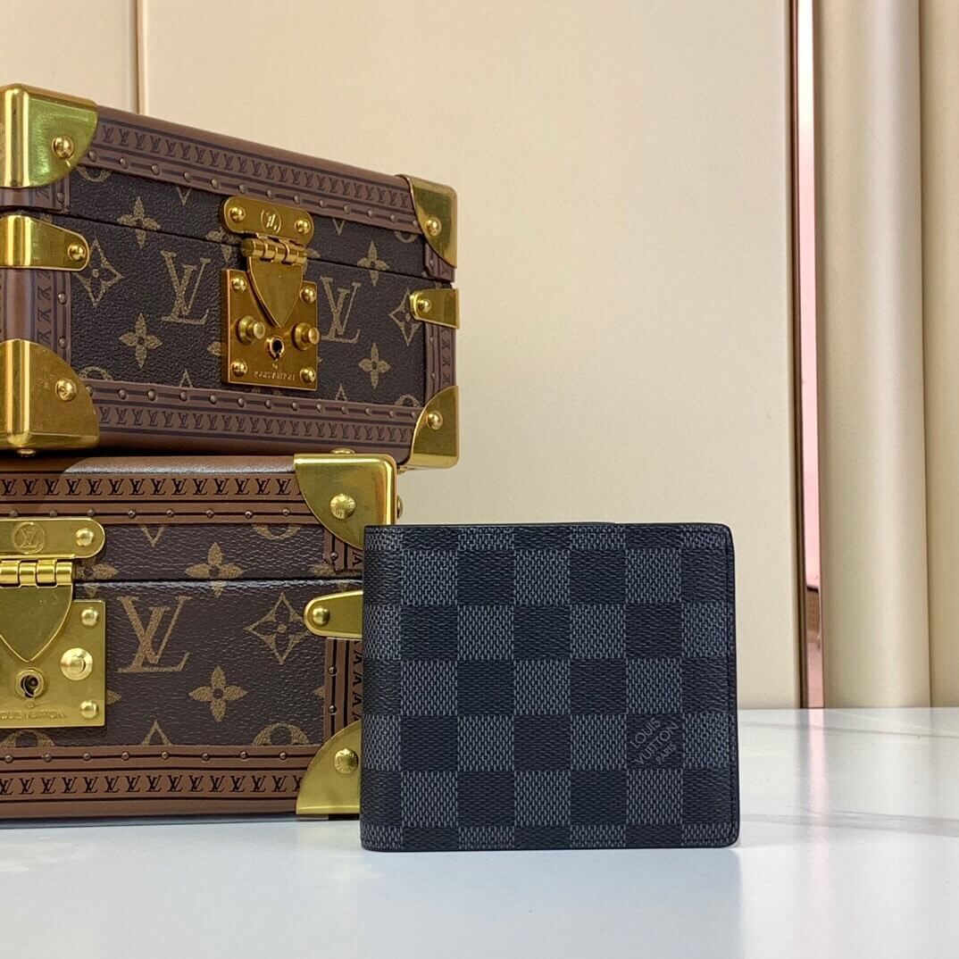 Louis Vuitton LV Damier Graphite Canvas Multiple - Slender Wallet N62663 Black / Grey N00092 Black / Blue - Image 10