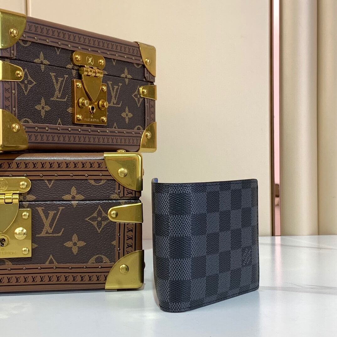 Louis Vuitton LV Damier Graphite Canvas Multiple - Slender Wallet N62663 Black / Grey N00092 Black / Blue - Image 15