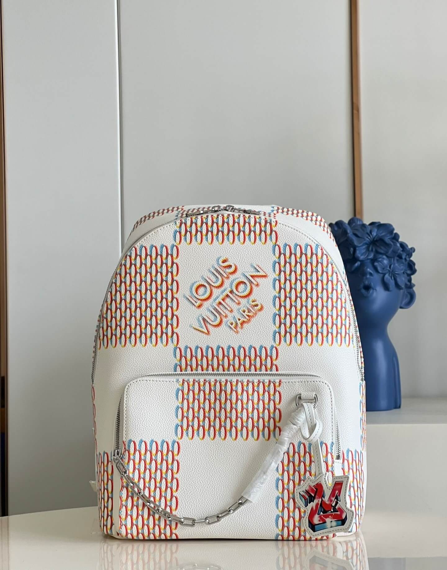 Louis Vuitton LV Damier Spray Racer Backpack Bag M20664 White / Red