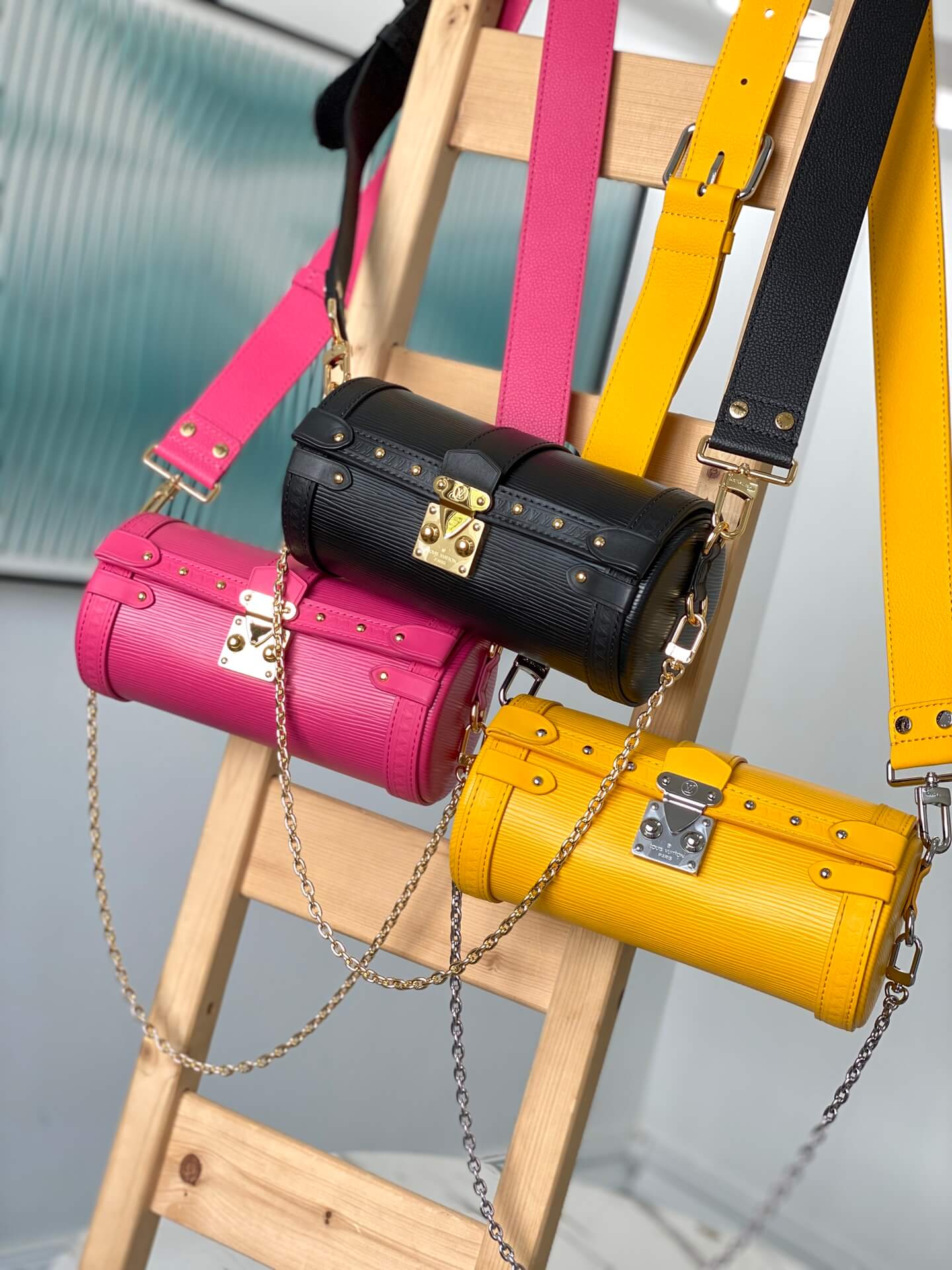 Louis Vuitton LV Epi Leather Papillon Trunk Shoulder Handbag M58655 Black M58649 Pink M58647 Yellow
