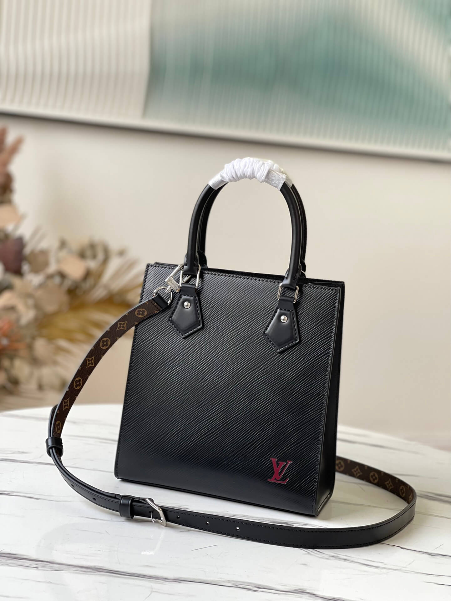 Louis Vuitton LV Epi Leather Petit Sac Plat Shoulder Crossbody Handbag M58659 Pink M58660 Black