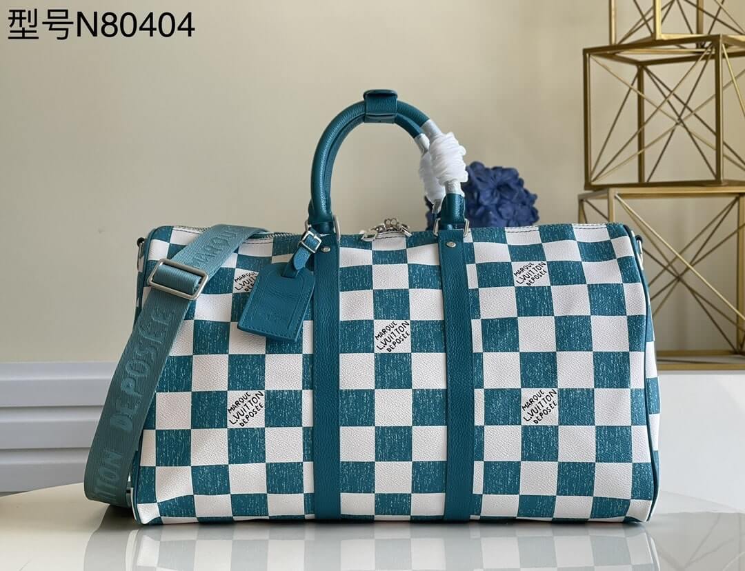 Louis Vuitton LV Graphite Teal Keepall Bandouliere 45 Travel Bag N80404 Green - Black / Grey