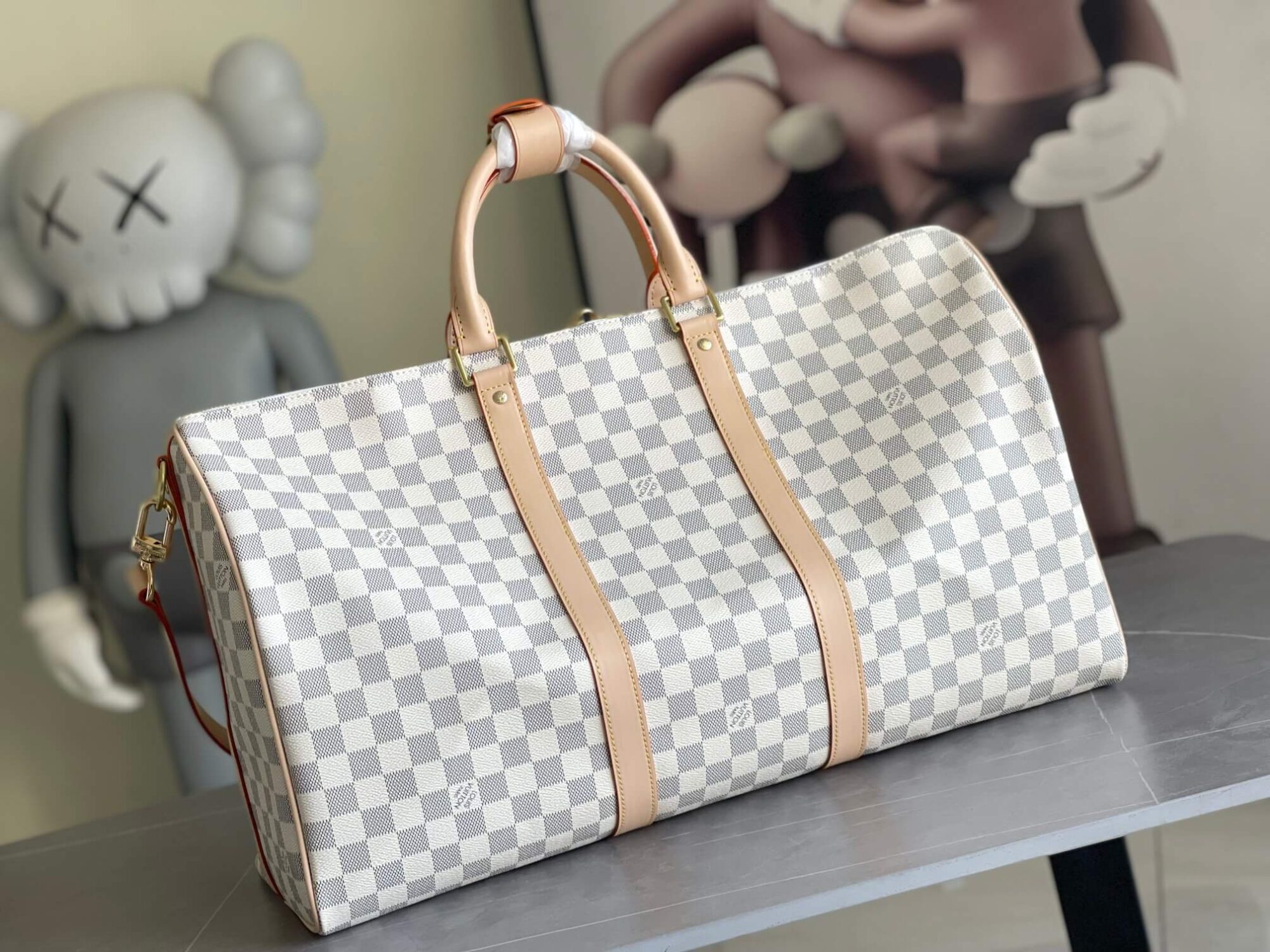 Louis Vuitton LV Keepall Bandoulière  55 Travel Shoulder HandBag N41429 White Grid - Image 2