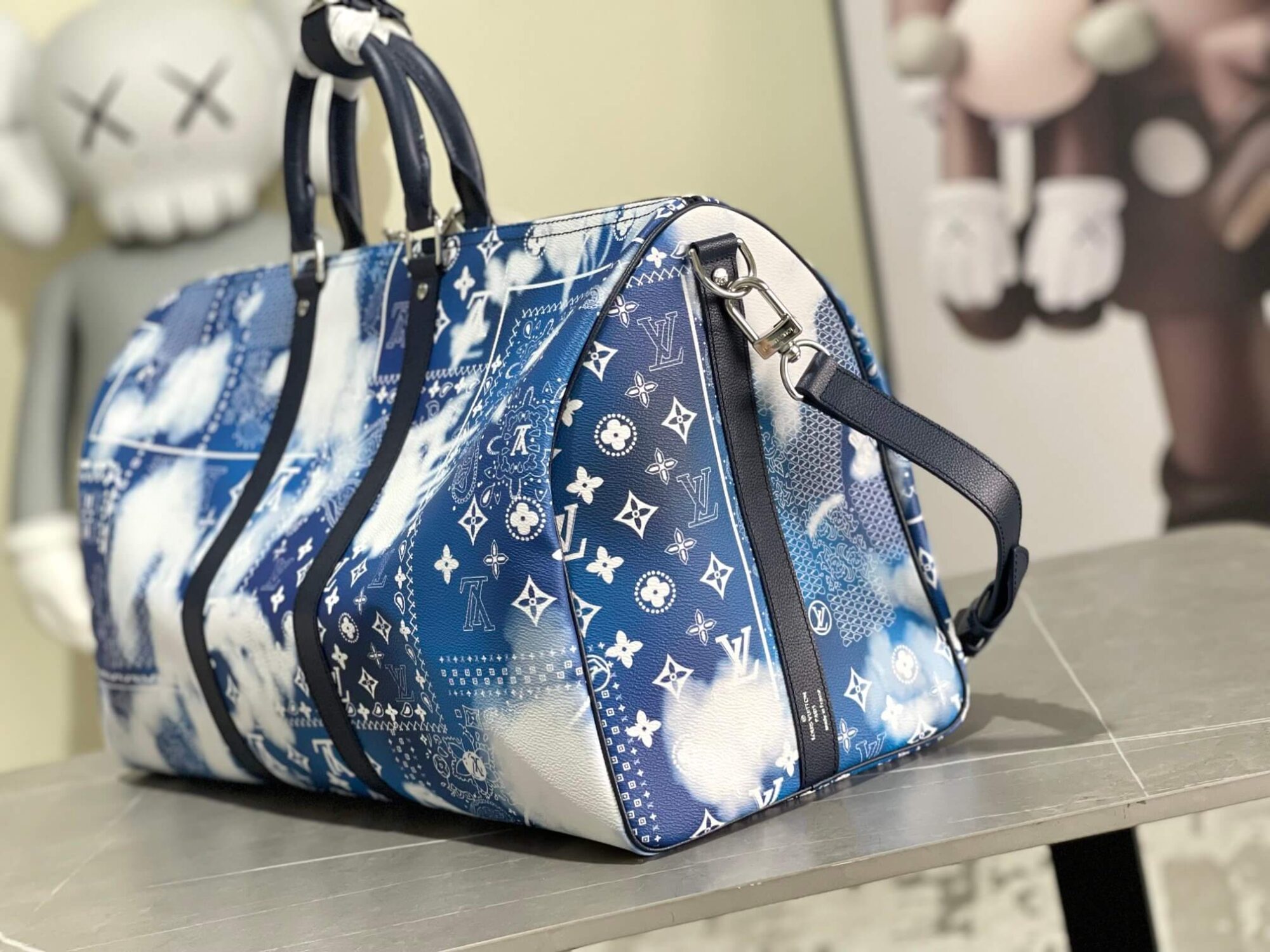 Louis Vuitton LV Monogram Bandana Keepall Bandoulière 50 Travel Shoulder Bag M20558 Blue - Image 4