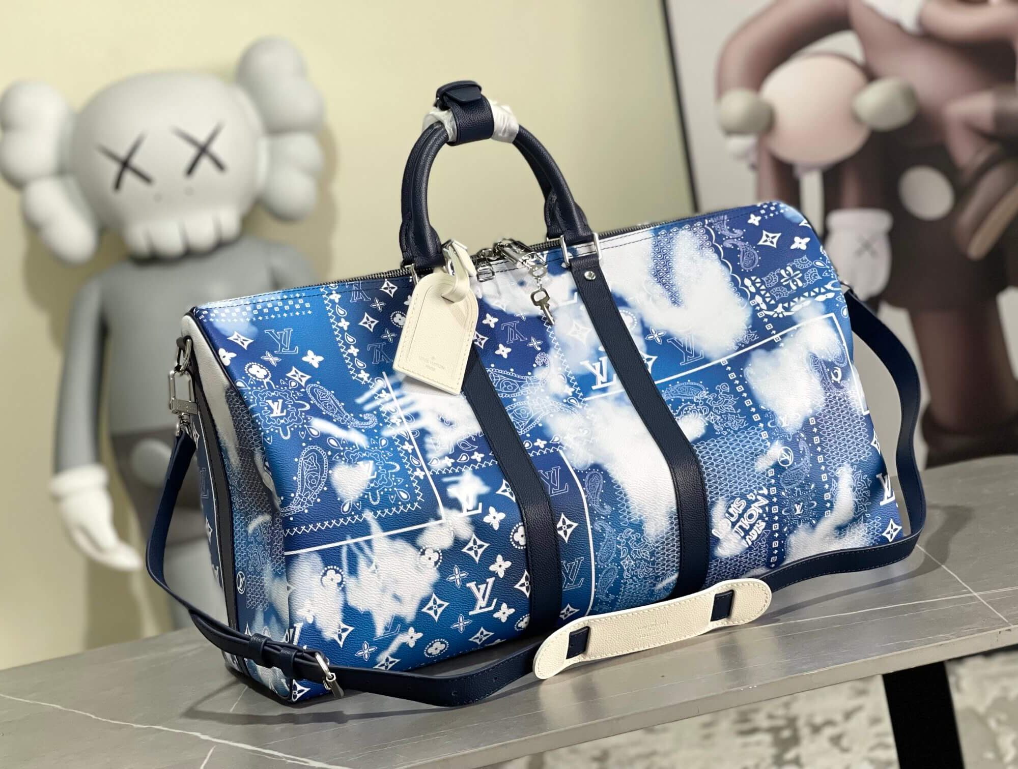 Louis Vuitton LV Monogram Bandana Keepall Bandoulière 50 Travel Shoulder Bag M20558 Blue