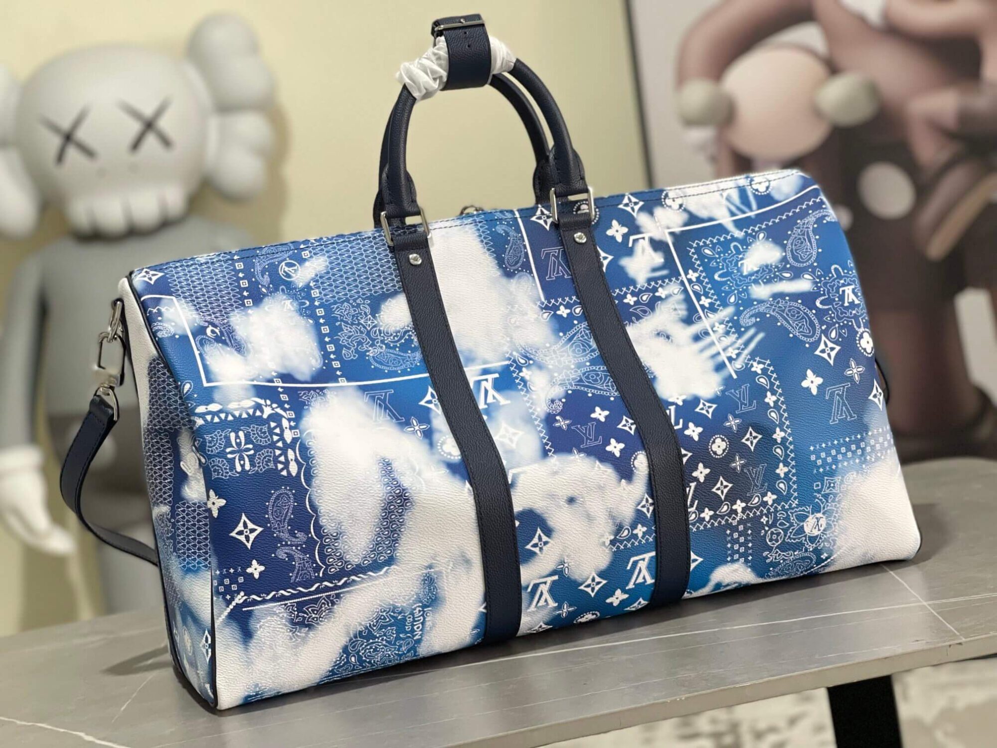 Louis Vuitton LV Monogram Bandana Keepall Bandoulière 50 Travel Shoulder Bag M20558 Blue - Image 2
