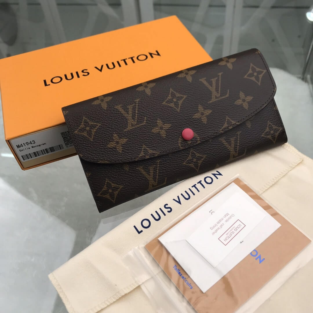 Louis Vuitton LV Monogram Canvas Emilie Wallet M41943 Fuchsia Pink M61289 Rose Ballerine Pink - Brown - Maroon - Orange M60697 Red M61768 Yellow