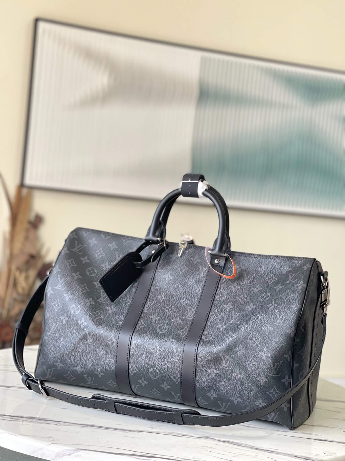 Louis Vuitton LV Monogram - Monogram Eclipse Canvas Keepall Bandouliere 45 M41418 M40569 - 50 M41416 M14202 - 55 M41414 M40605 Travel Bag Brown - Black - Image 28