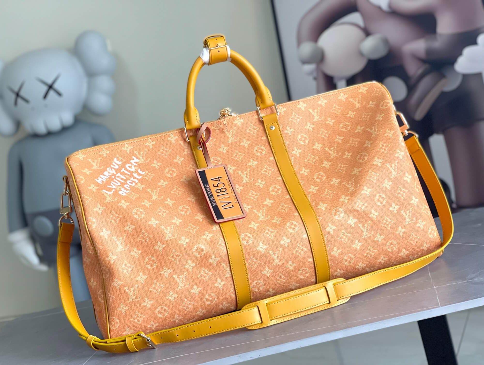 Louis Vuitton LV Monogram Canvas Keepall Bandouliere 50 Shoulder HandBag M13186 Orange