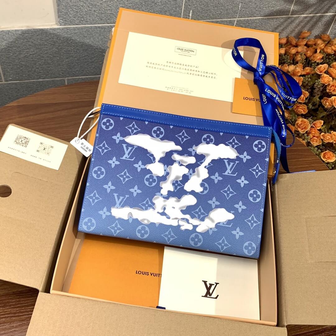 Louis Vuitton LV Monogram Canvas Pochette Voyage Handbag MM M45480 Blue