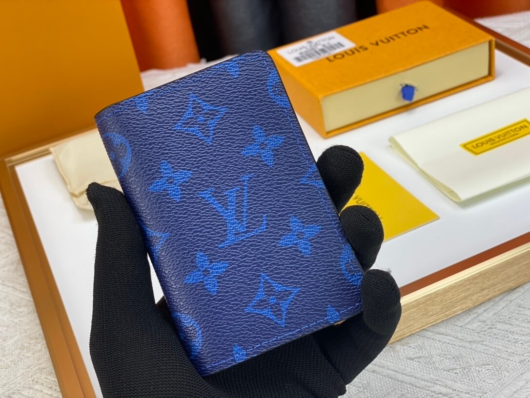 Louis Vuitton LV Monogram Canvas Taigarama Pocket Organizer Wallet M30301 Navy Blue M30933 White