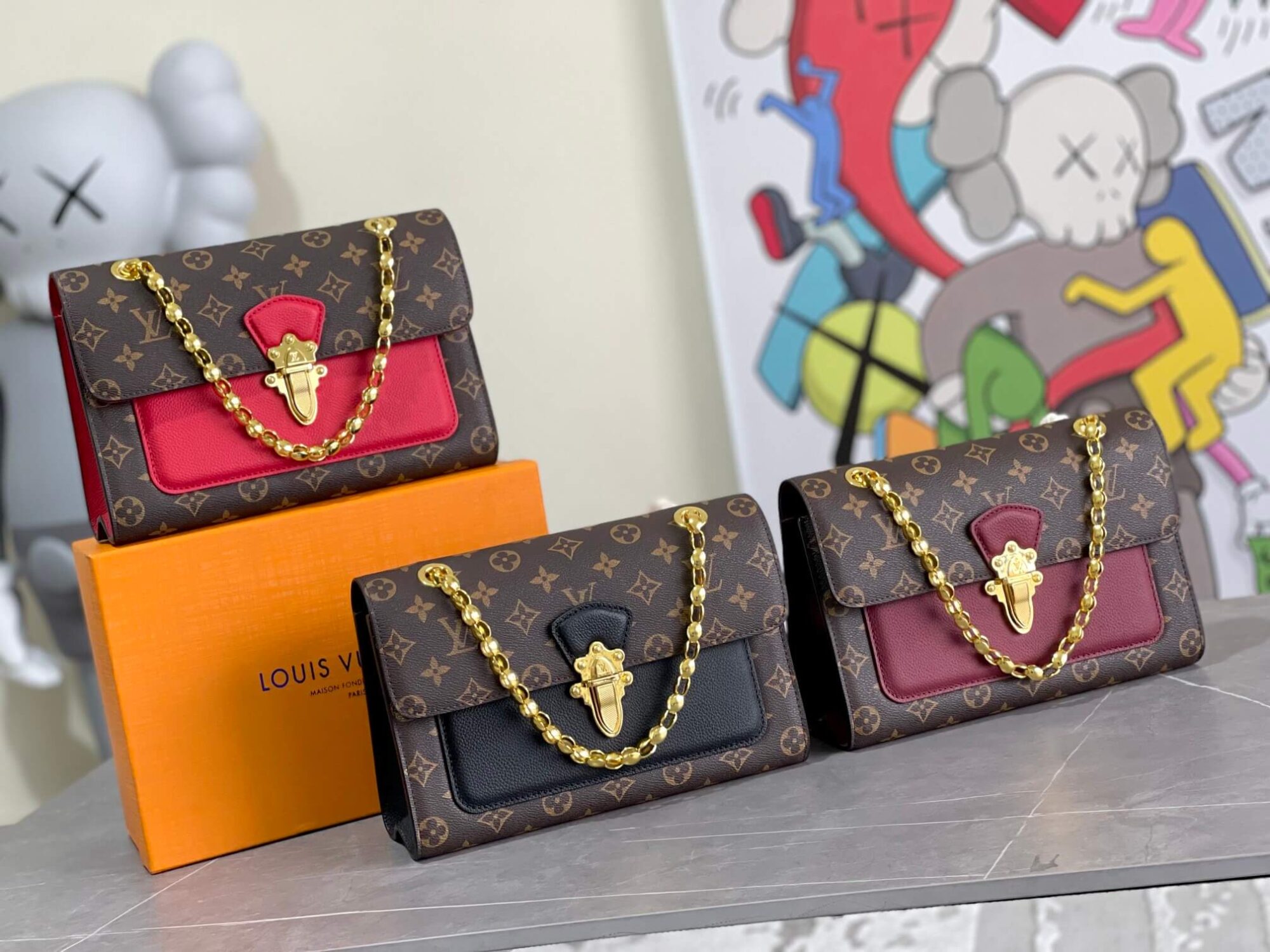 Louis Vuitton LV Monogram Canvas Victoire Chain Shoulder HandBag M41730 Black M41731 Red M41730 Fuchsia M44038 Navy Blue