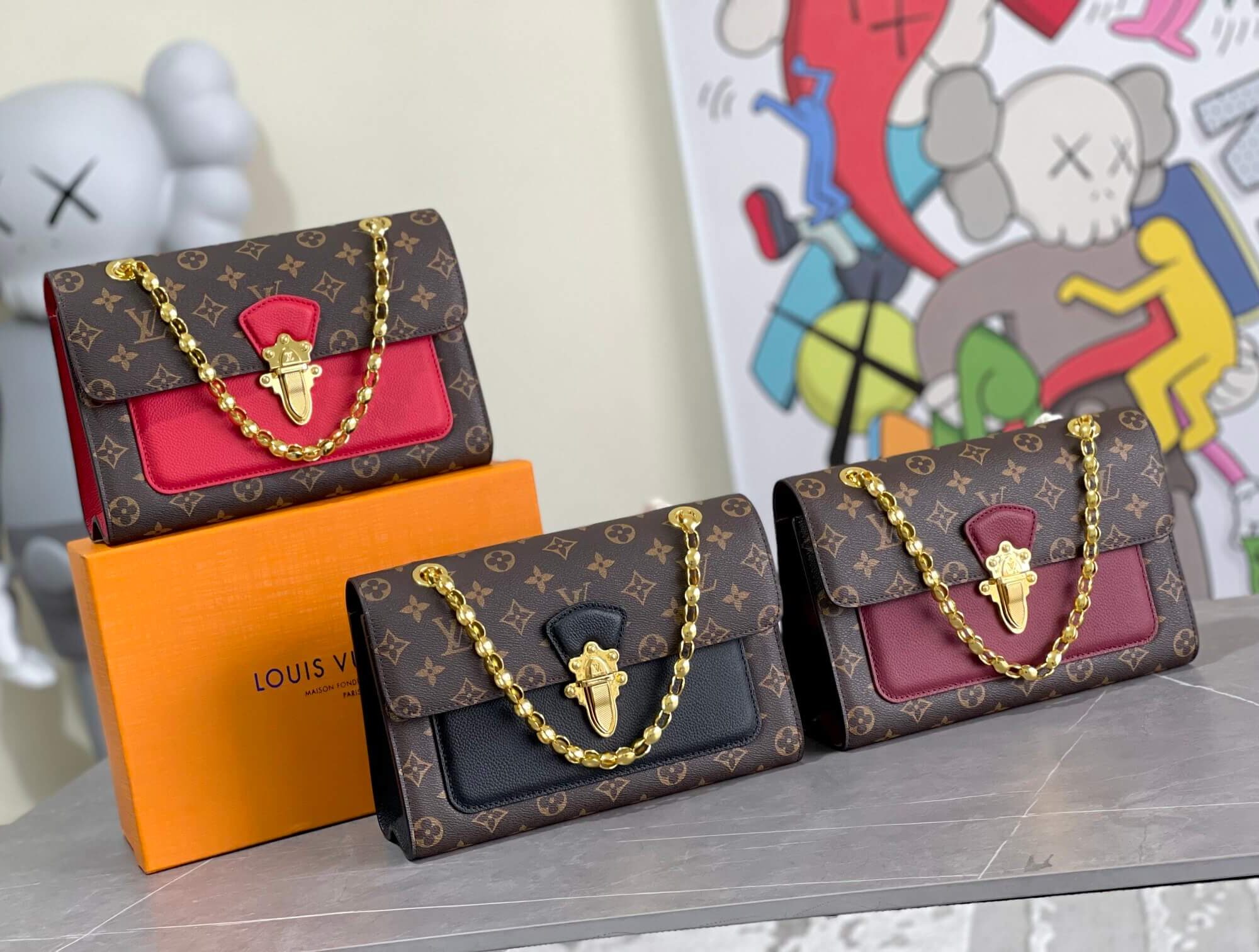 Louis Vuitton LV Monogram Canvas Victoire Chain Shoulder HandBag M41730 Black M41731 Red M41730 Fuchsia M44038 Navy Blue