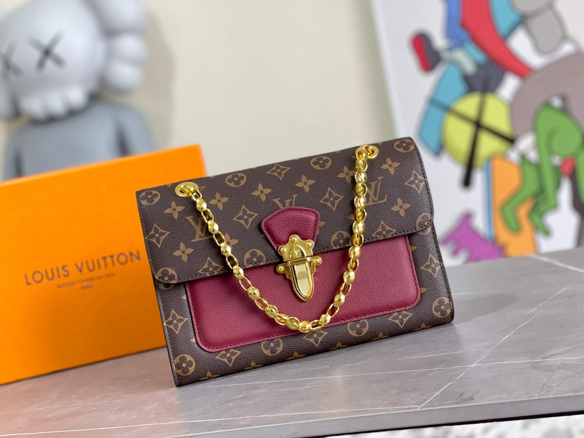 Louis Vuitton LV Monogram Canvas Victoire Chain Shoulder HandBag M41730 Black M41731 Red M41730 Fuchsia M44038 Navy Blue - Image 20
