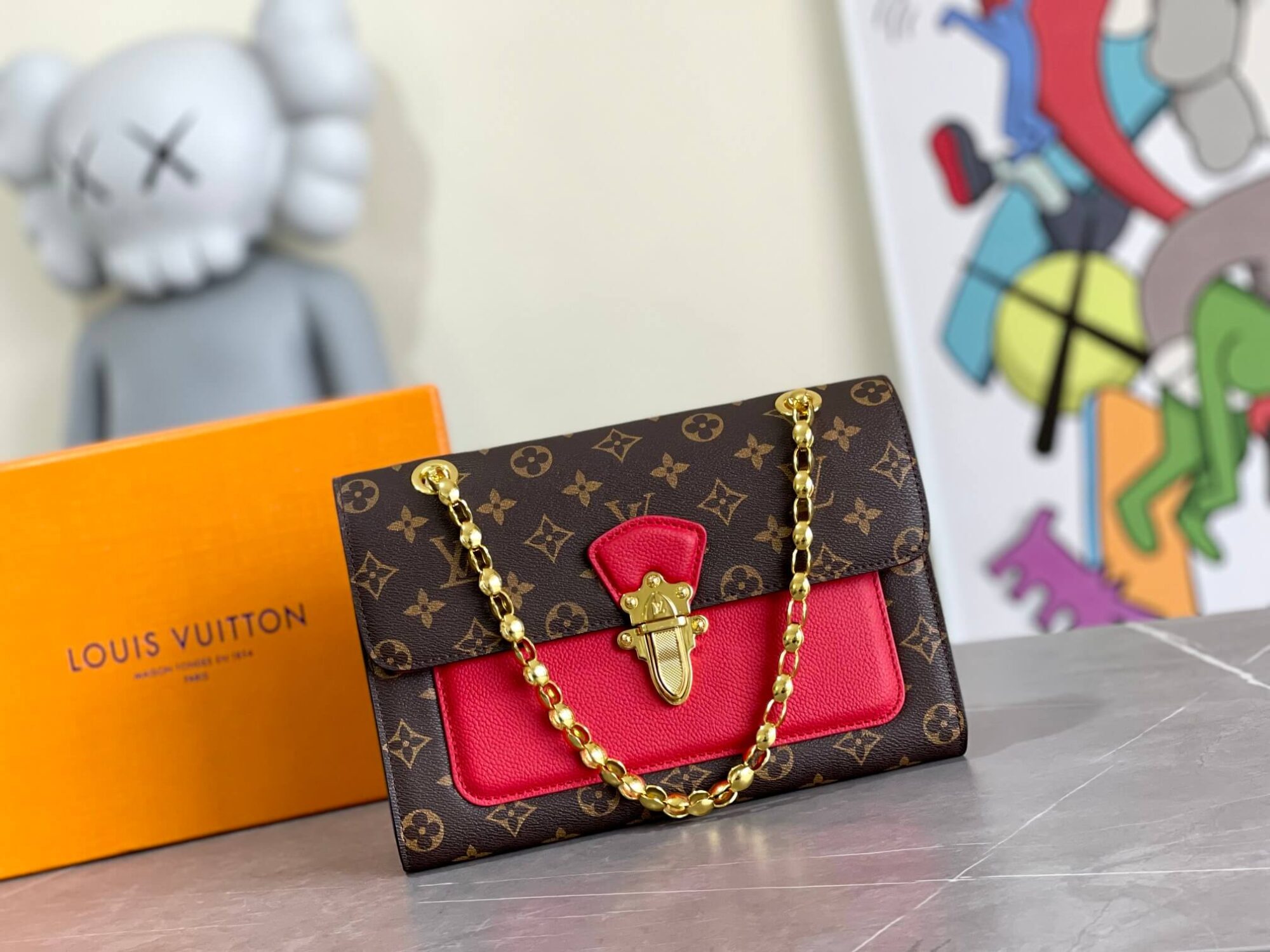 Louis Vuitton LV Monogram Canvas Victoire Chain Shoulder HandBag M41730 Black M41731 Red M41730 Fuchsia M44038 Navy Blue - Image 11