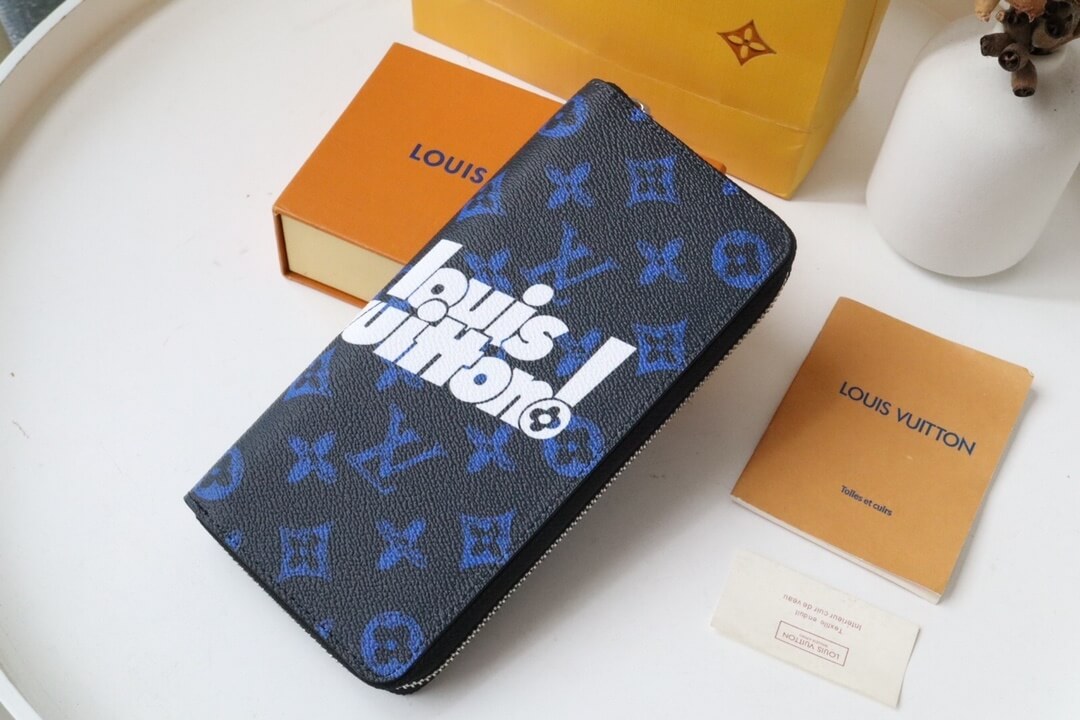 Louis Vuitton LV Monogram Canvas Vertical Zippy Wallet M80802 Blue - Green