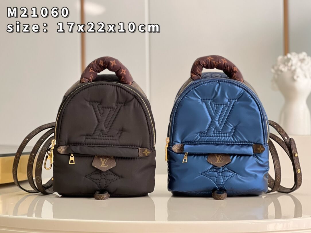 Louis Vuitton LV Monogram Canvas metallic nylon Pillow Palm Spring Mini Backpack Bag M21060 Black - Navy Blue