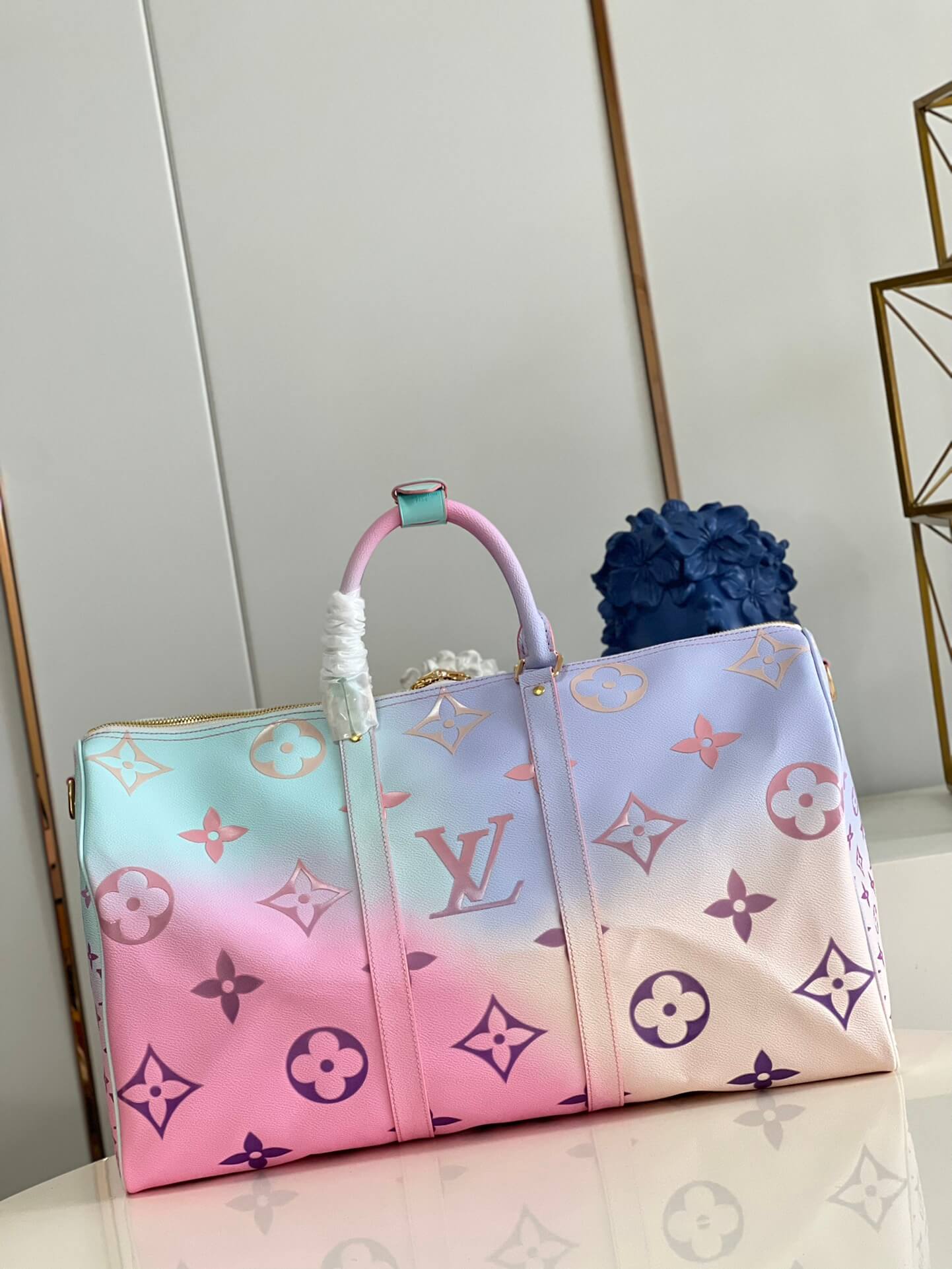 Louis Vuitton LV Monogram Coated Canvas Keepall Bandoulière 45 Travel Shoulder Bag M59943 Sunrise Pastel Pink