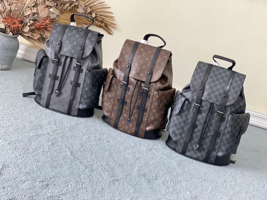 Louis Vuitton LV Monogram Macassar - Monogram Eclipse Canvas Christopher Backpack MM Bag M43735 Brown - Black
